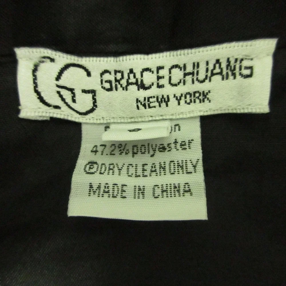 Grace Chuang Coat Womens Small White Satin Embroidered Floral 3/4 Sleeve Formal
